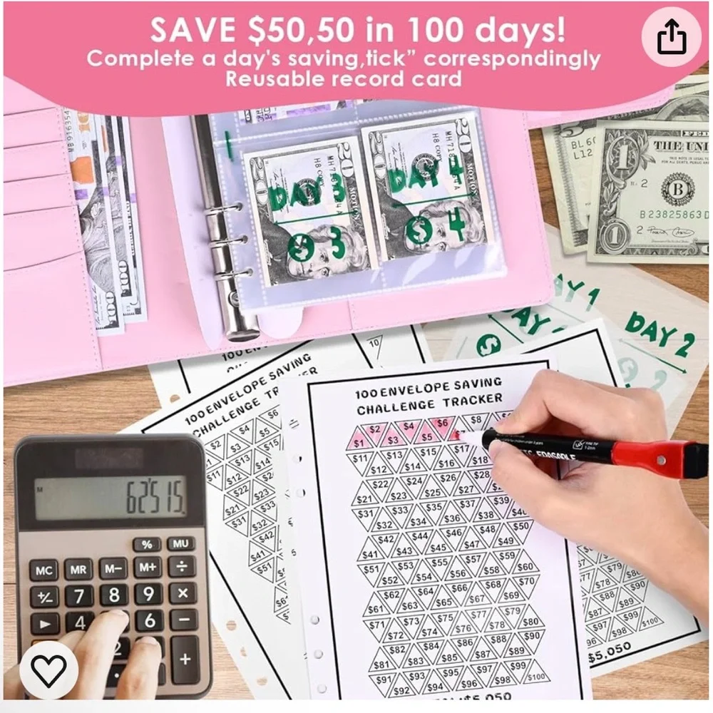 100 Envelopes Saving Challenge Binder With Erasable Marker